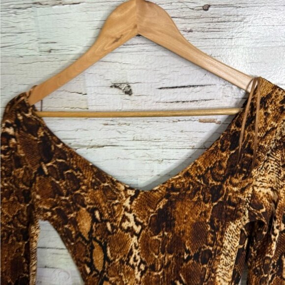 Mango Brown Black Sequin Bodycon Dress Long Sleeve V-Neck size xs - Picture 5 of 7